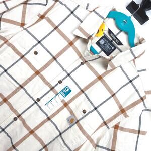 Carhartt Rugged Flex Plaid Shirt Relaxed Fit Short Sleeve Shorter Length Mens L